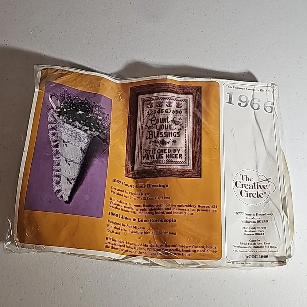 The Creative Circle Vintage Kit # 1966 Lilacs & Lace Cornucopia Sealed Kit NEW
